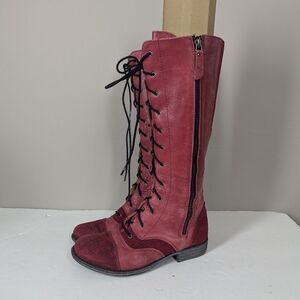 Portofino Italy Red Leather Lace-Up Tall Boots Women’s 37